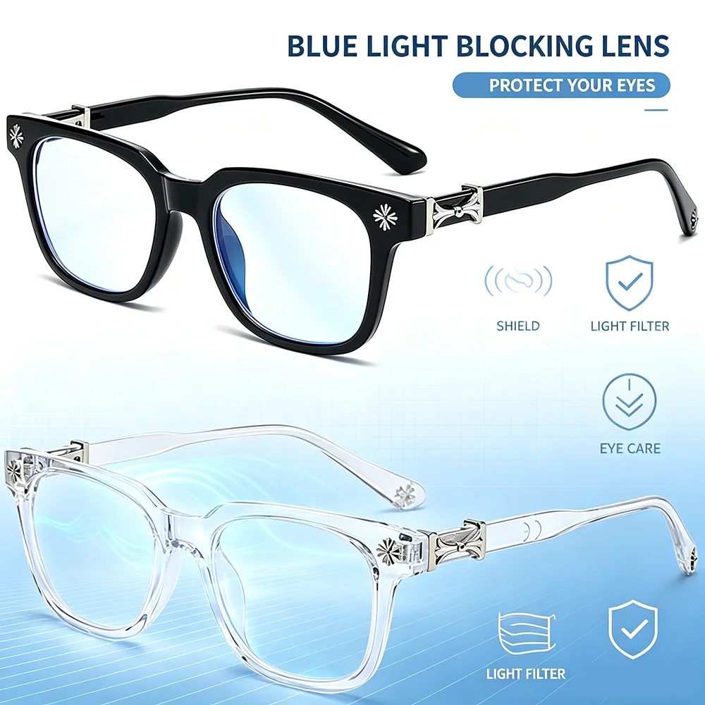 Classic 3Pcs Square Anti Blue Light Glasses For Men And Women Black & Transparent Frame Unisex Computer Wearing Women Glasses