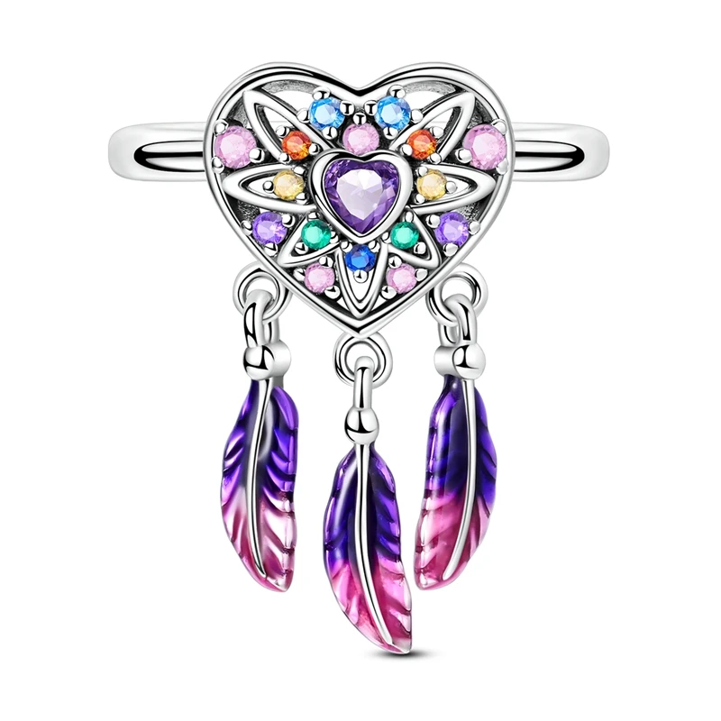 Originaler funkelnder Traumherz-Traumfänger-Ring aus 925er-Sterlingsilber für Frauen und Mädchen, Schmuck, Geburtstag, Jahrestag, Geschenke – Detail 2