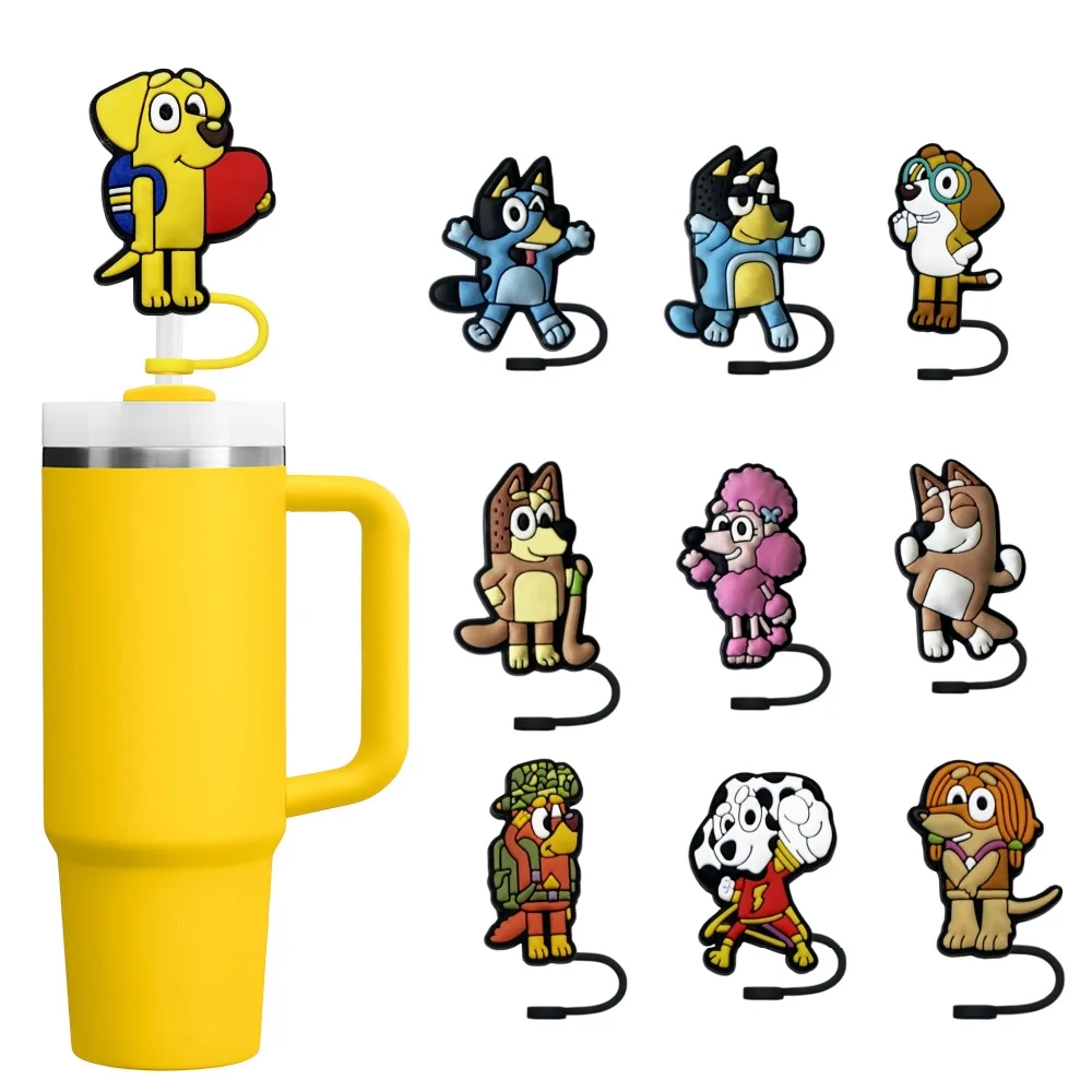 

1-12PCS Bluey Dogs Straw Cover Cap 10MM Eco-friendly 40/30Oz Tumbler Flip Proof Drinking Cup Accessories Party For Kids Gifts