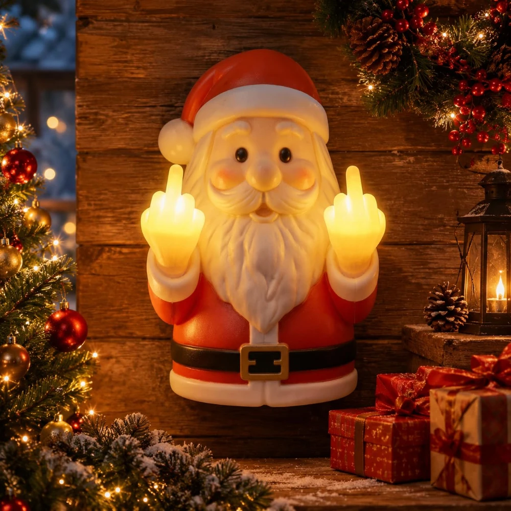 Naughty Warm Glow Santa Claus Figurine Gag Xmas Holiday Lamp Figurine Holiday Atmosphere Lamp Ornament for Porch Bedroom Office