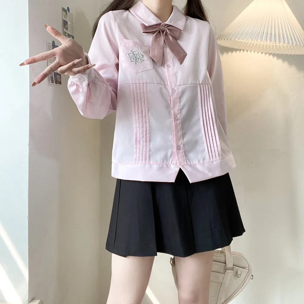 Japanse Jk Uniform Top Student Meisjes Shirt Vrouwen Roze Blouse Koreaanse Middelbare School Uniformen Korte Mouw Lange Mouw