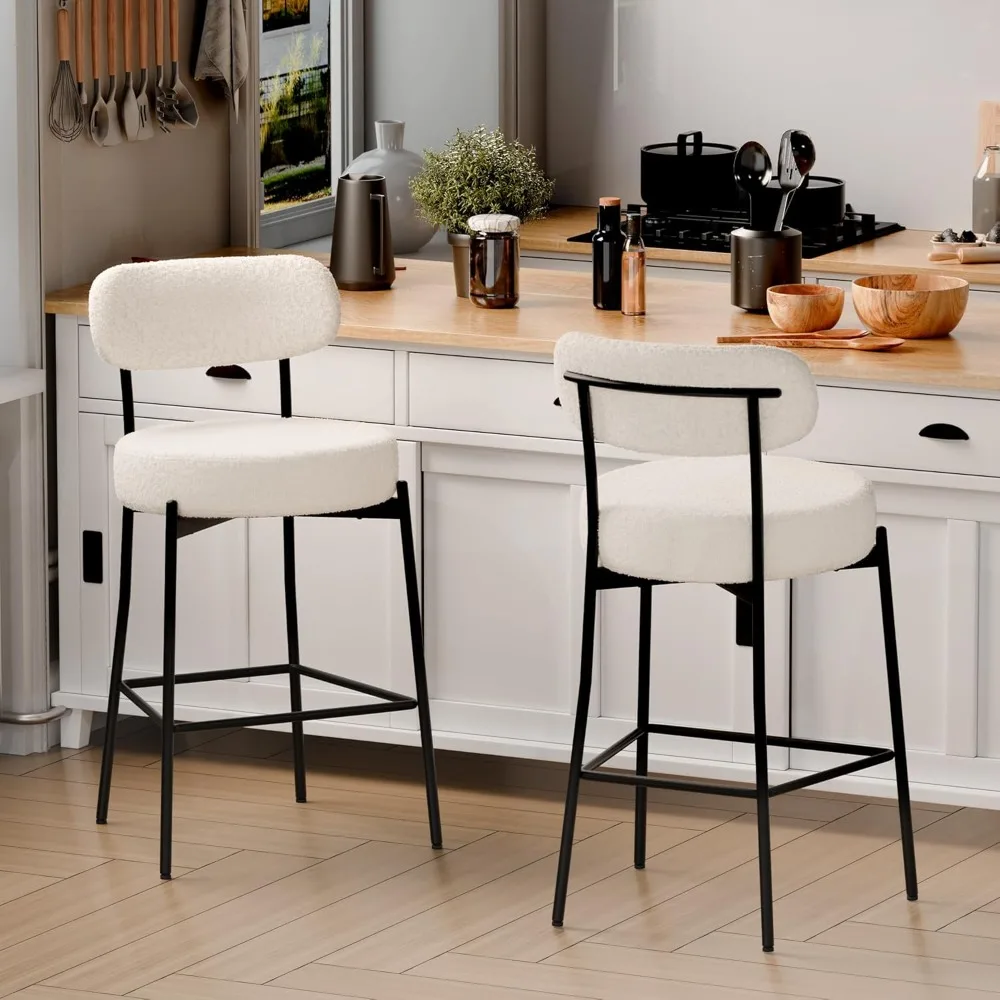 

Набор из 2 барных стульев, белые, 28 дюймов, барные стулья с обивкой из ткани букле, современные барные стулья для барной стойки - на заказ