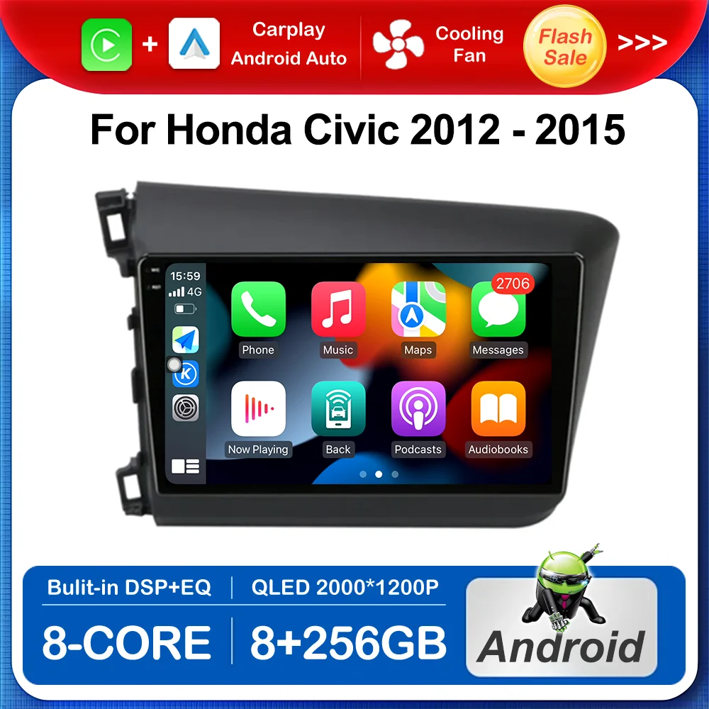 

9 inch Android OS for Honda Civic 2012 - 2015 Car Radio Multimedia Player Wireless Carplay GPS Navi BT WiFi 4G Net No 2 din