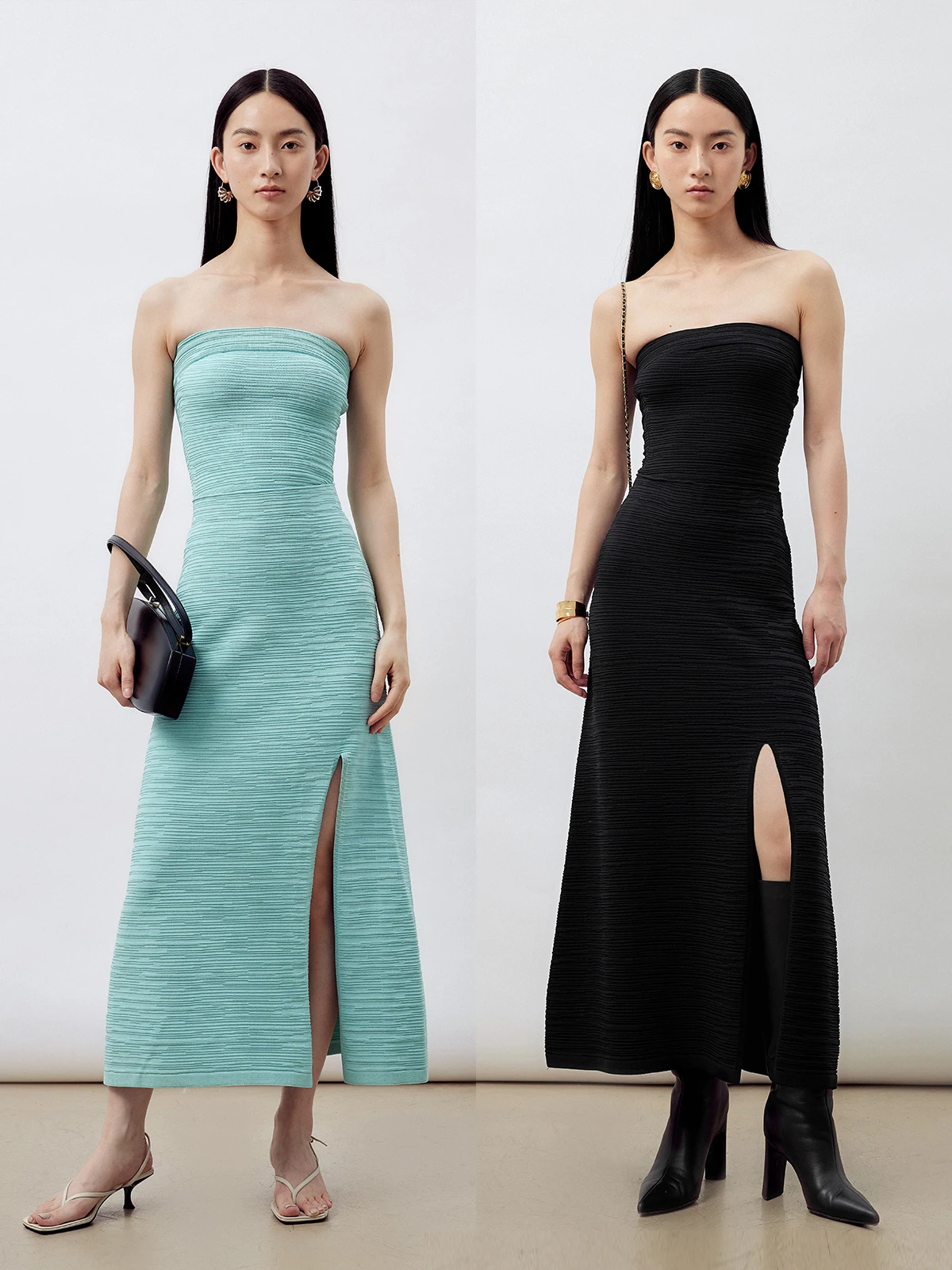 

High Twist Double Curved Fiber Texture Crop Top And Split Skirt Set Fashionable Slim Fit Ensemble for Women in Their 20s And 30s