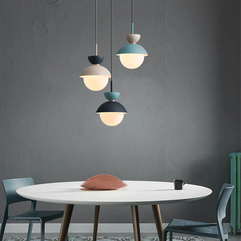 Modern Colorful Macaron Pendant Lamp Indoor Aluminum LED Bedside Hanging Lamp Creative Droplight For Dining Table Kitchen Parlor