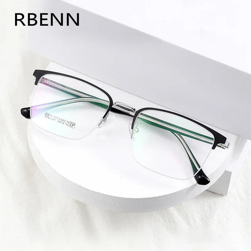 RBENN New Half Frame Titanium Anti Blue Light Reading Glasses Men Square Outdoor Photochromic Eyewear Computer Reader +1.50 1.75