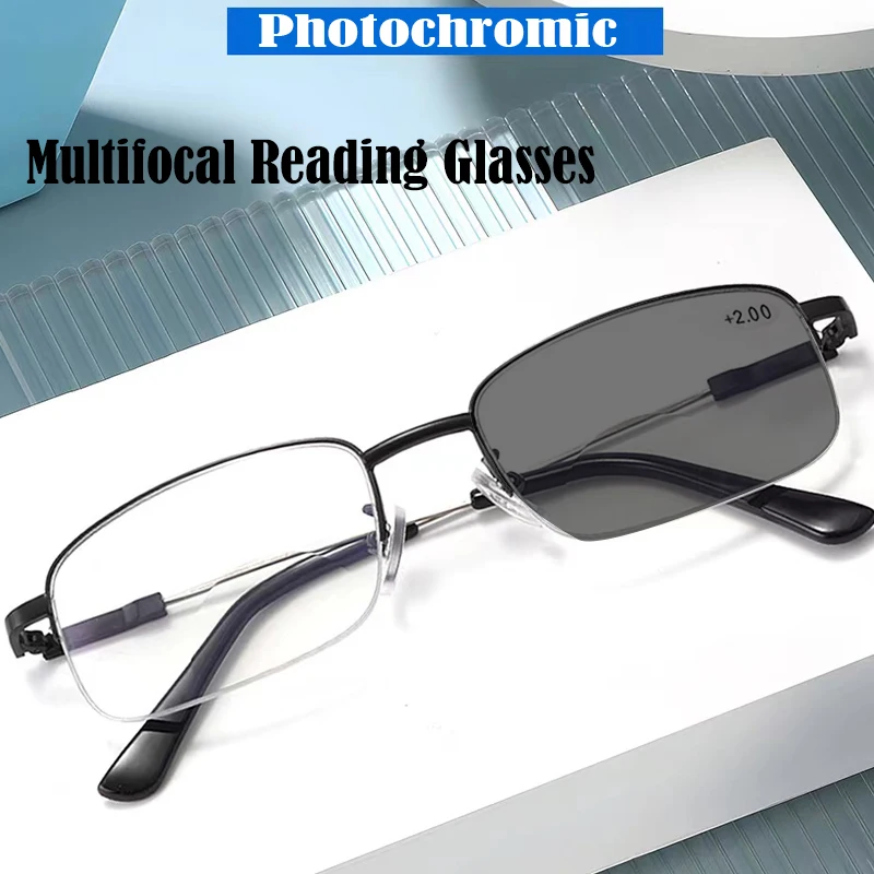 2025 Titanium Photochromeic Multifocal Reading Glasses Men Anti Blue Light Progressive Multifocus Reading Glasses Women 1.0-3.5
