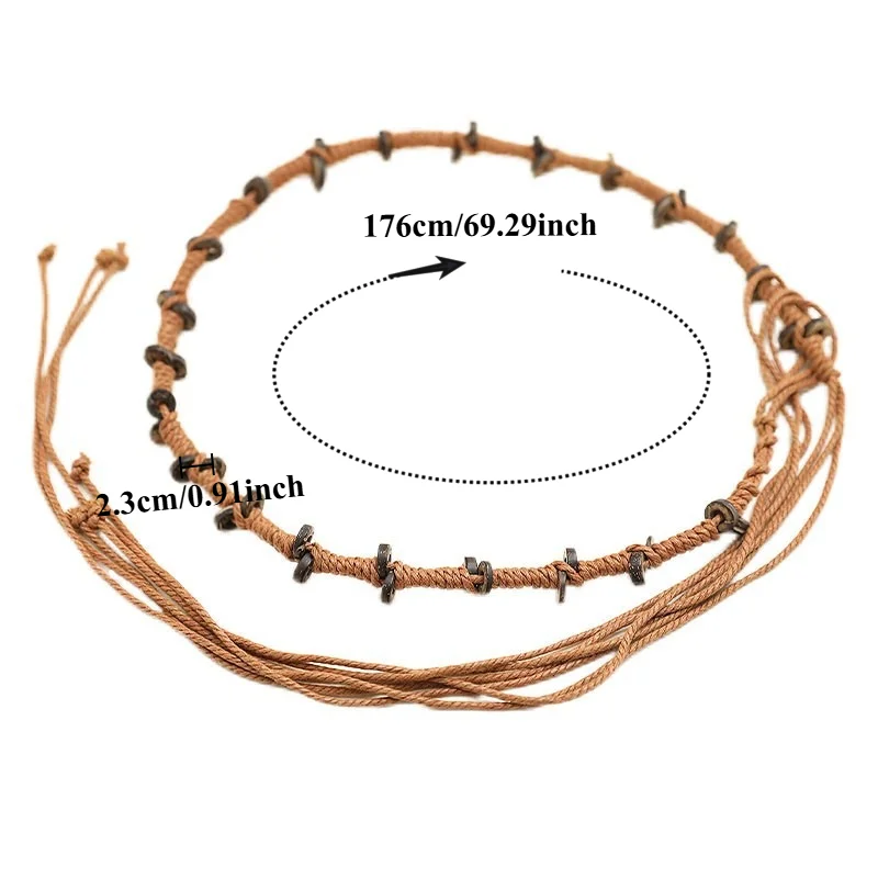 Fashionable Bohemian Braided Waist Cord for Women Niche Design with Ethnic Flair Rope-Tied Beaded Belt to Pair with Dresses