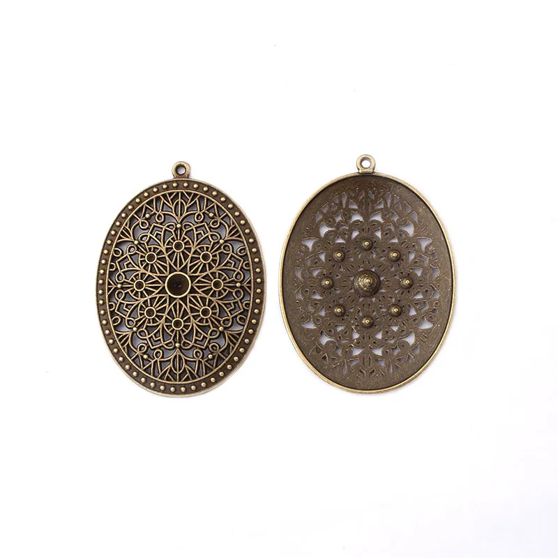 3pcs Large Oval Antique Bronze Filigree Flower Charm Pendant For Diy Necklace Jewelry Making Accessories Finding 47*64mm