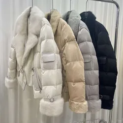 2023 Women Winter Jacket White Goose Down Coats with Natural Mink Fur Collar Short Style Fashion Female Warm Outwear Streetwear