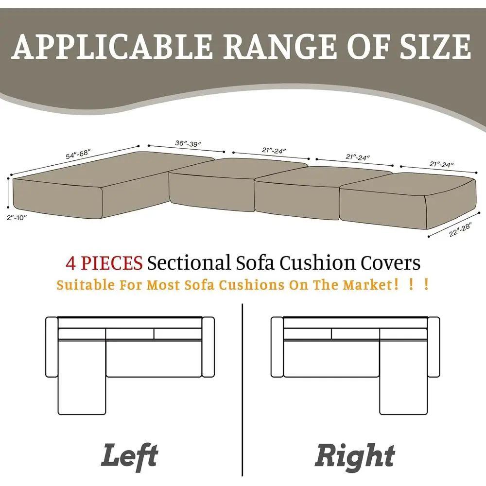 Zmywalny 4-częściowy pokrowiec na sofę w kształcie litery L z poszewkami na poduszki, khaki