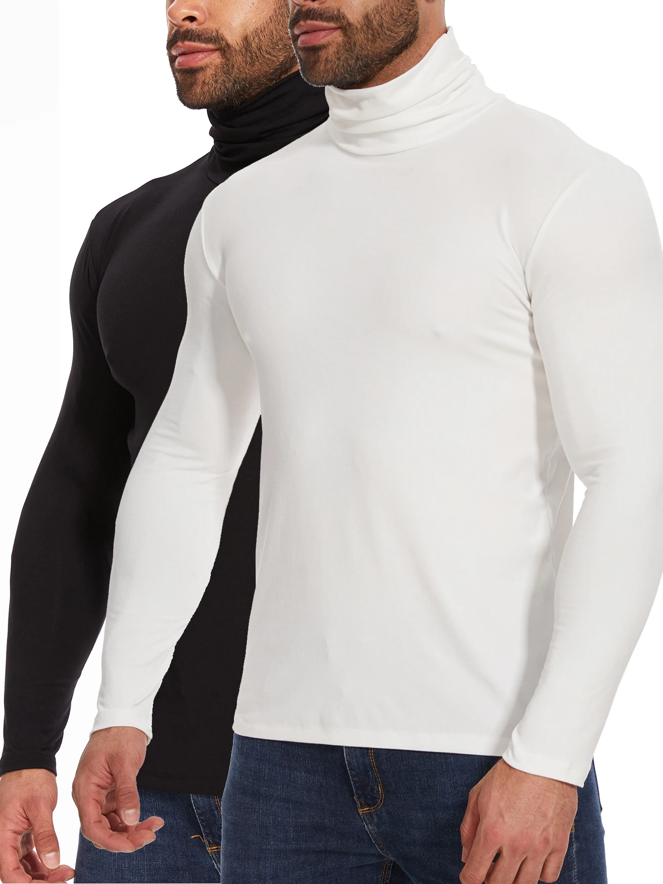 High Neck Autumn Winter Thermal Underwear Tops for Mens T-shirt Slim Fit Fashion Long Sleeve Bottoming Shirt Apparel Pullover