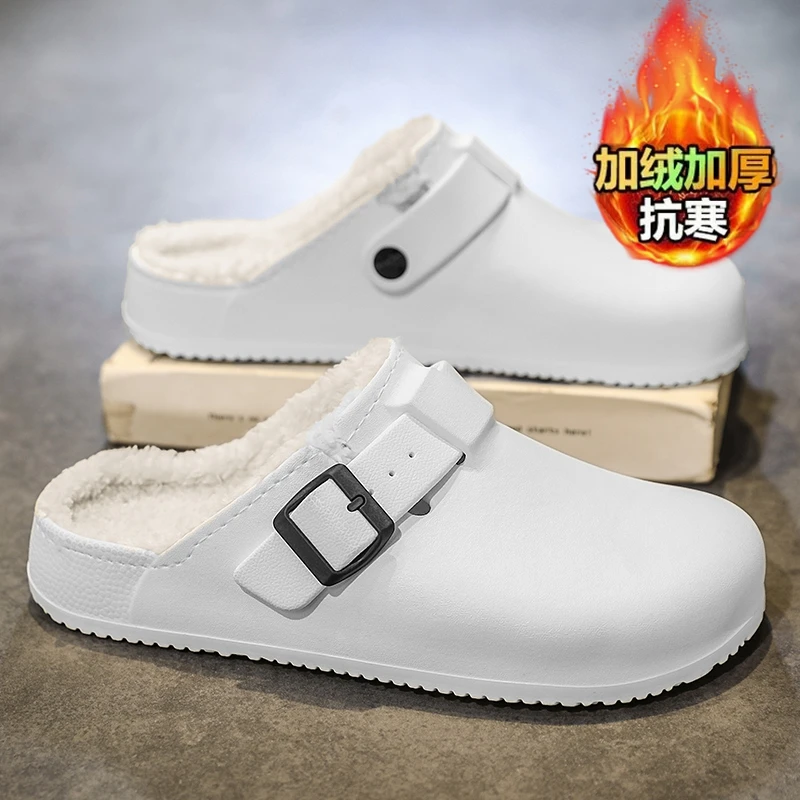 

Winter Clogs Fleece Lined Half Shoes for Men Mules Women Fur Loafers Slippers Indoor Open-back Casual Shoes Plush Slides Sandal