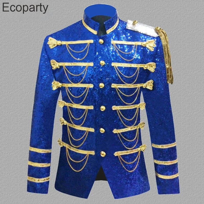 New Men's Fashion Tassels Sequin Blazer Jacket Male Stage Show Punk Military Dress Tuxedo Coat Singer Uniform Dj Costume Homme