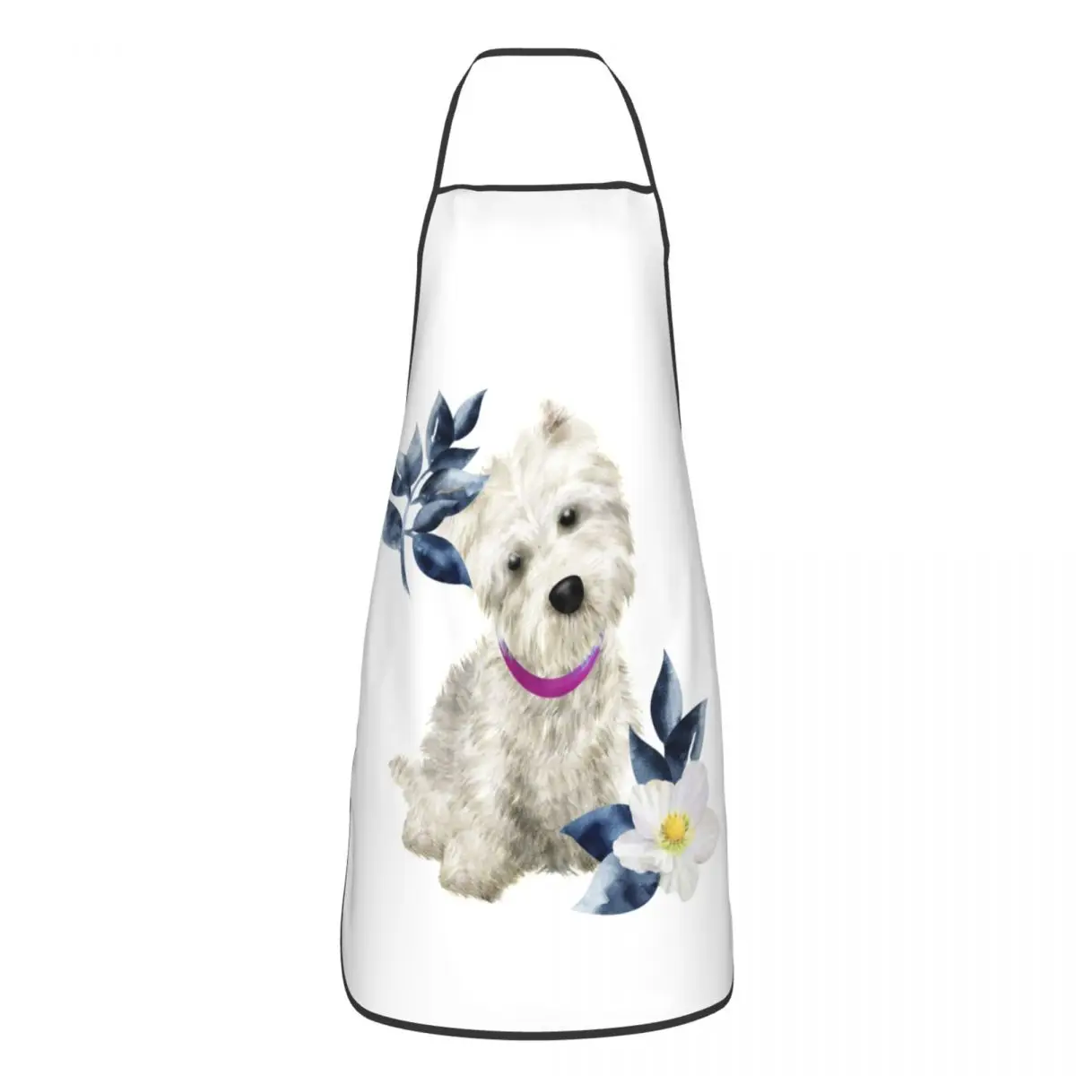 Westie And Flowers Apron for Women Men Unisex Bib West Highland White Terrier Dog Kitchen Cooking Tablier Cuisine Chef Gardening