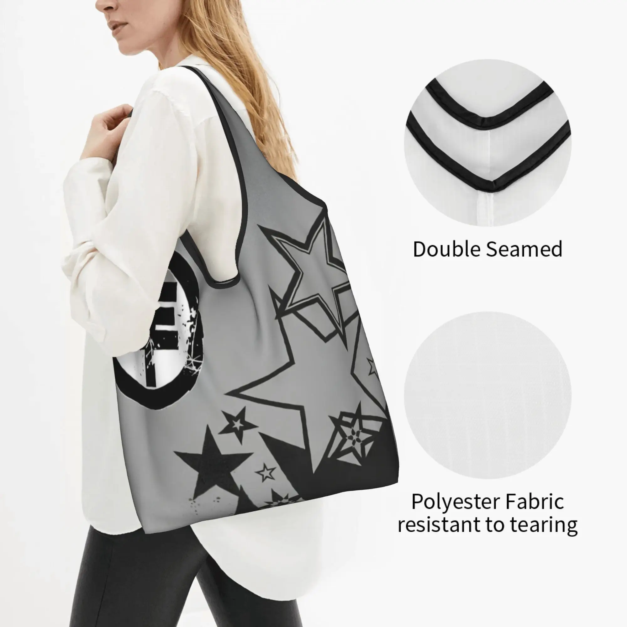 Reusable Hot Pop Rock Music T-Tokios H-Hotels Shopping Bag Women Tote Bag Portable  Grocery Shopper Bags