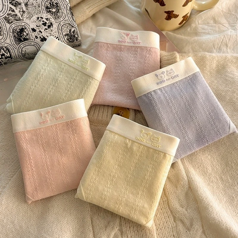 SP&CITY Korean Cartoon Cute Panties for Women Mid Waist Breathable Cotton Underwear Student Soft Comfortable Seamless Briefs