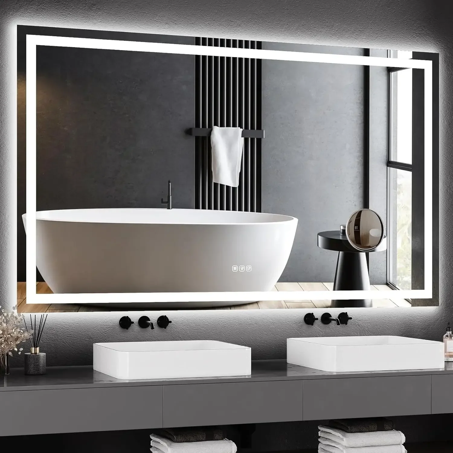

60x36 LED Bathroom Mirror with Lights, Dimmable, Anti-Fog, Backlit + Front Lit, and 3X Magnification Mirror, Smart Bathroom Vani