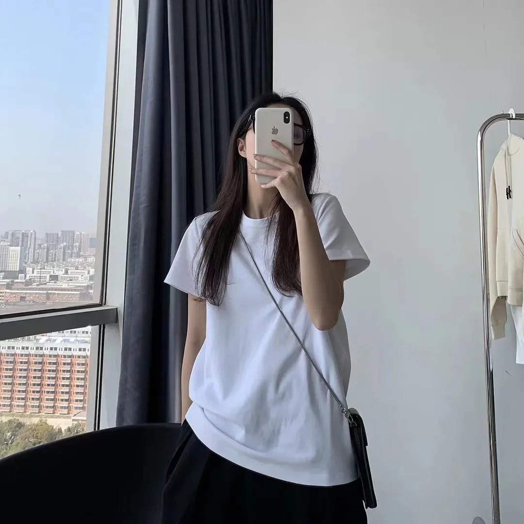 T-shirt in puro cotone pesante per uomo e donna mezza manica allentata Casual Top manica corta spessa coppia bianca pura