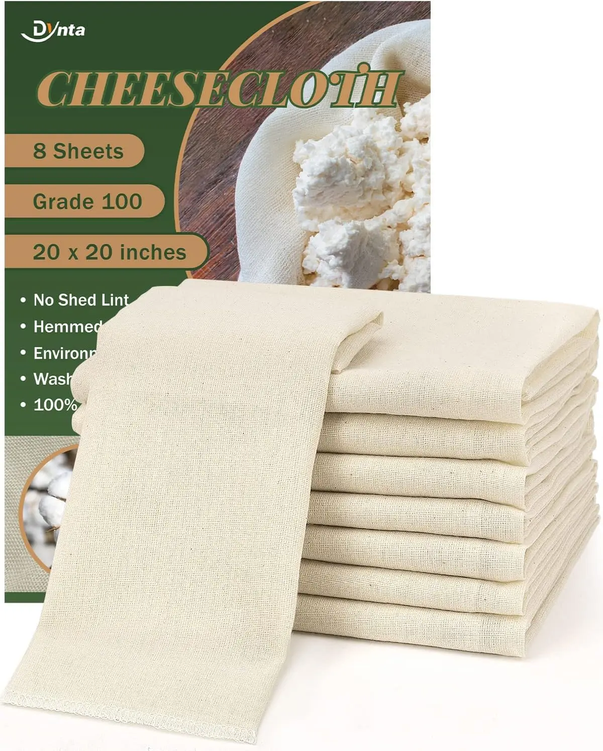 

Cheesecloth Grade 100, 8 Pack Reusable 20x20 Inch, Unbleached Cotton Cloth for Straining