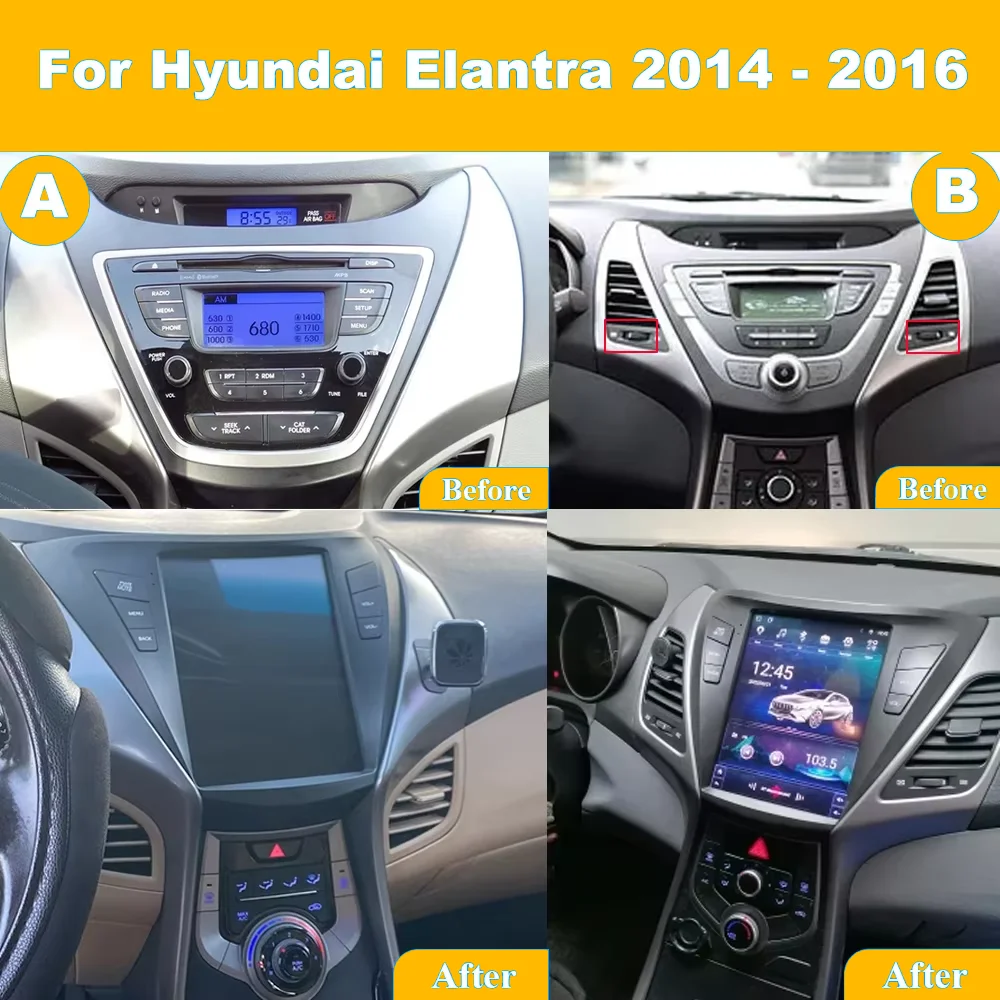 For Hyundai Elantra 2011 2012 2013 - 2016 Android 16 Multime Dia5 Video Player GPS Navigation Bluetooth Touch Screen 8 Core