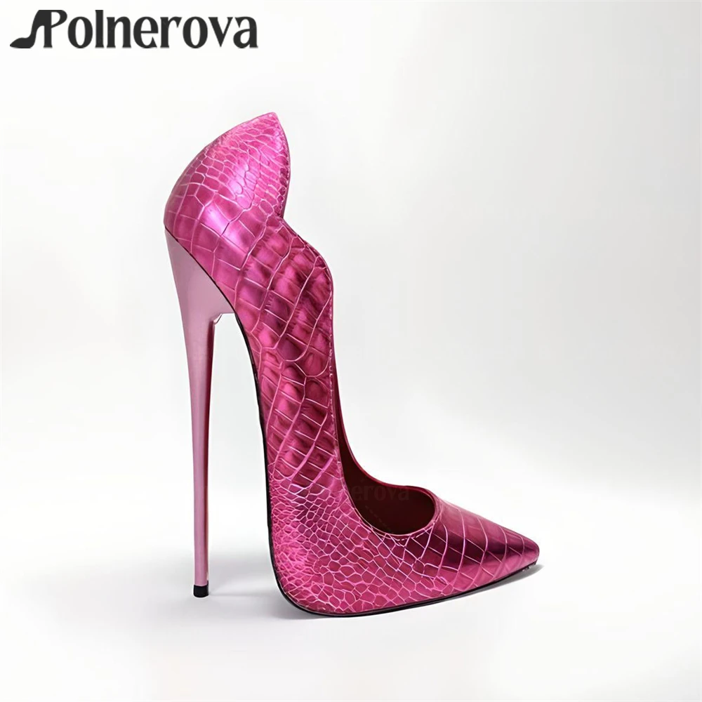 16cm Metallic Croc Pumps Pointed Toe Stiletto High Heels Slip on Pumps Designer Style Classic Heels for Women Customized Colors