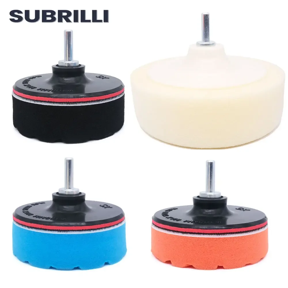 SUBRILLI-cera de 4/6 pulgadas para disco de pulido de coche, Kit de almohadillas de esponja de espuma para rueda, disco de limpieza, adaptador de taladro pulidor de coche