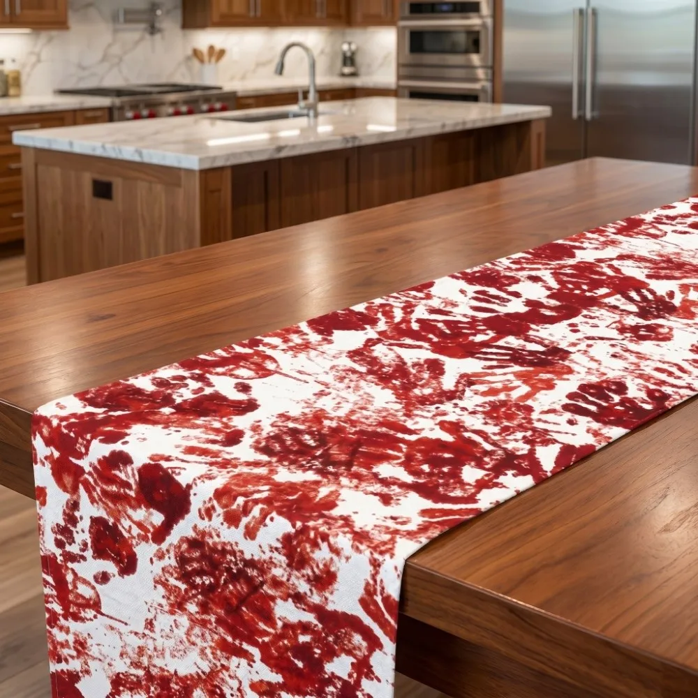 Scary Bloody Halloween Table Runner Blood Stain Red Placemat Gory Handprint Halloween Decorative Tablecloth Halloween Party