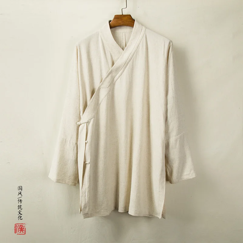 

Chinese Traditional Dress Loose Plus Size Cotton Linen Mid-Length Hanfu Ancient Style Gown 2022 Oversized Coat Men Clothing