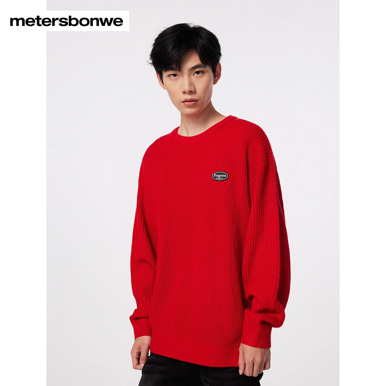 Metersbonwe-Men's Classic High Quality Round Collar Sweater Letter Embroidered Fish Scale Long Sleeve Jumper Simple Basic Winter