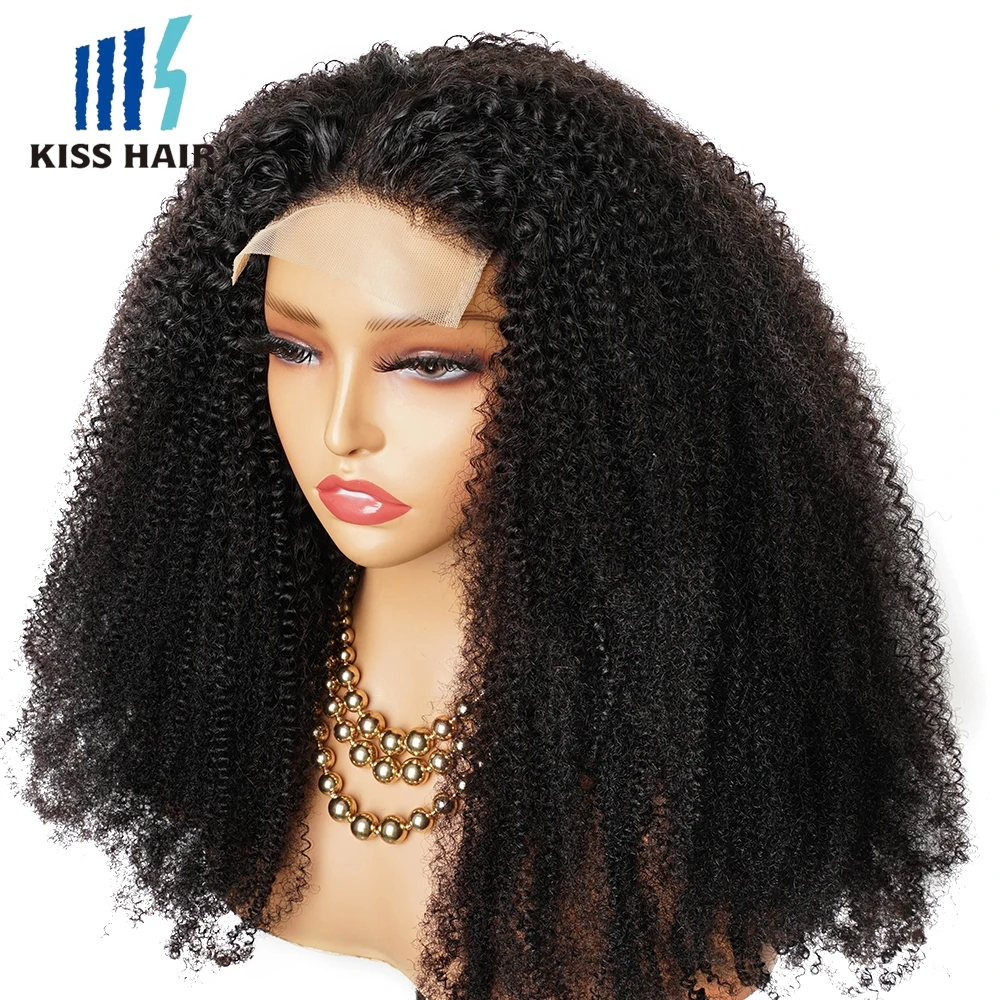 300% Afro Kinky Curly Front Lace Wigs 13*4 Frontal Wig 4*4 Closure Wigs Human Hair Pre-plucked Black Color Wigs KissHair