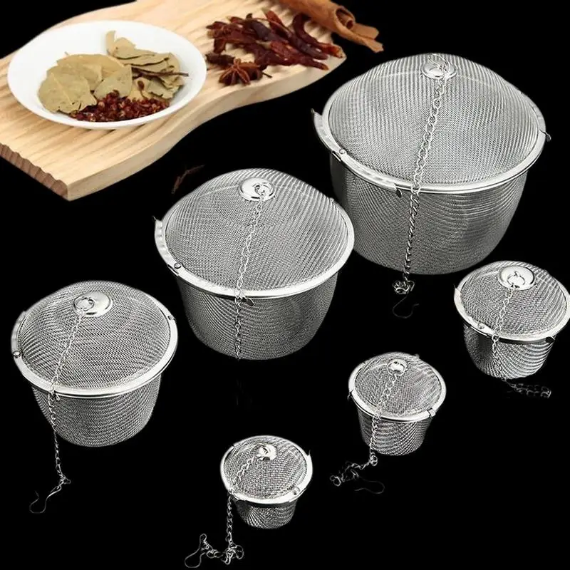 Tea Coffee Stew Spice Soup Herbal Sieve Infuser Reusable Stainless Steel Seasoning Bag Ball Kitchen Filter Sachet With Chain