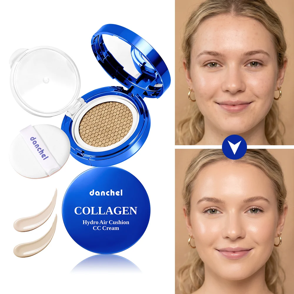 Crema CC con Colágeno y Efecto Cojín de Aire, Cobertura Suave para Imperfecciones, Hidratación Duradera, Base de Maquillaje Luminosa