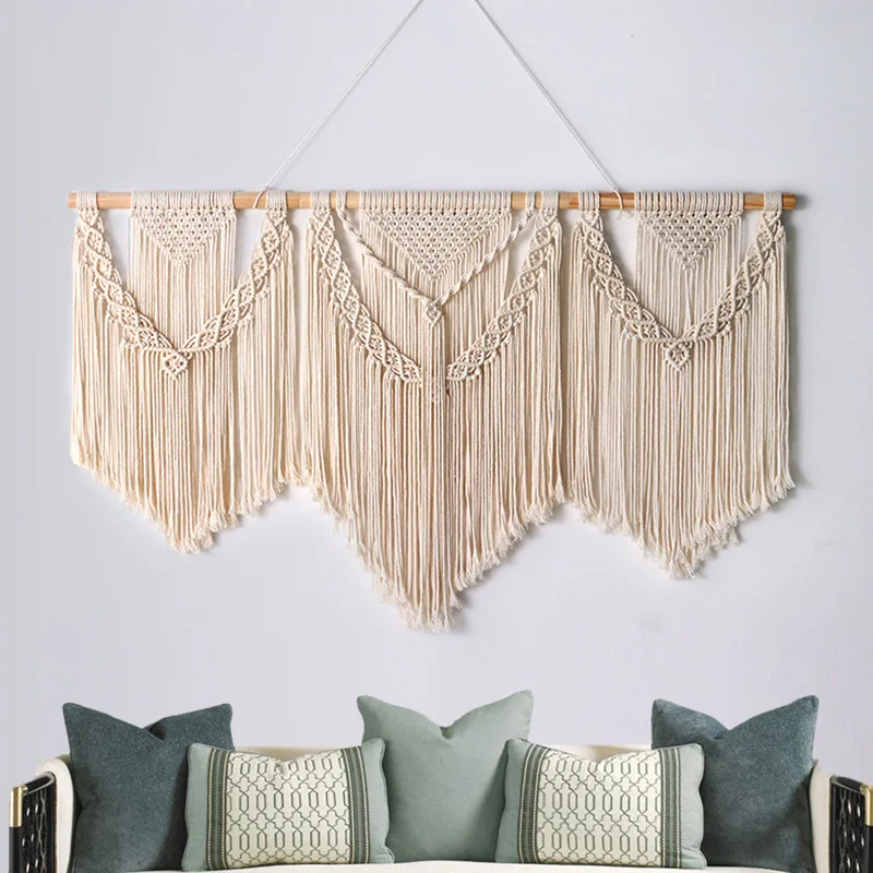 New Bohemian Macrame Wall Hanging, Minimalist Handwoven Tapestry, 3-Section Detachable Door Curtain Divider, Boho Home Decor