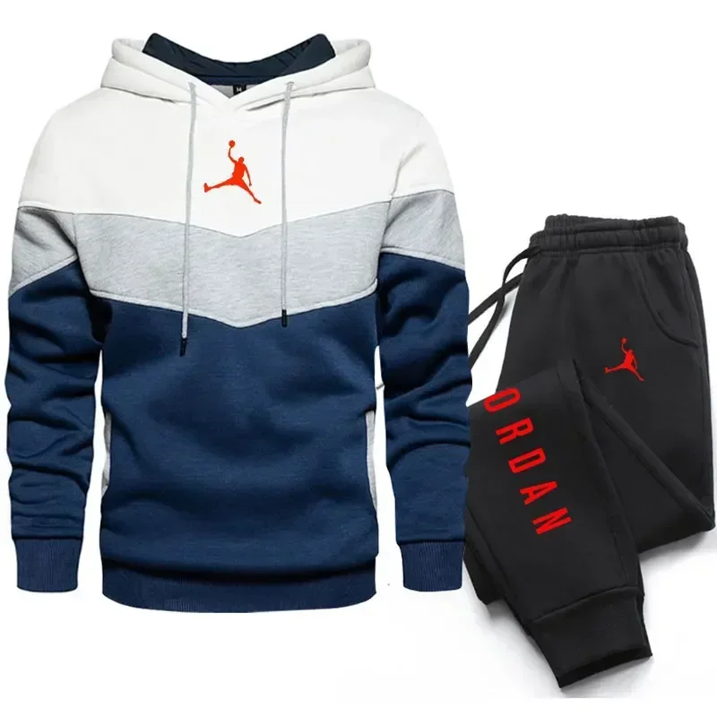 Autumn and winter quality men's printed sports pants two-piece set, casual pullover with three-color fashion sports hooded suit