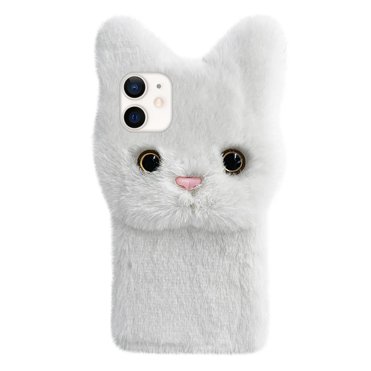 

Plush Cat Phone Case Adorable Phone Protector Compatible with iPhone 12/12 Pro Plush Phone Cover Smartphone Case