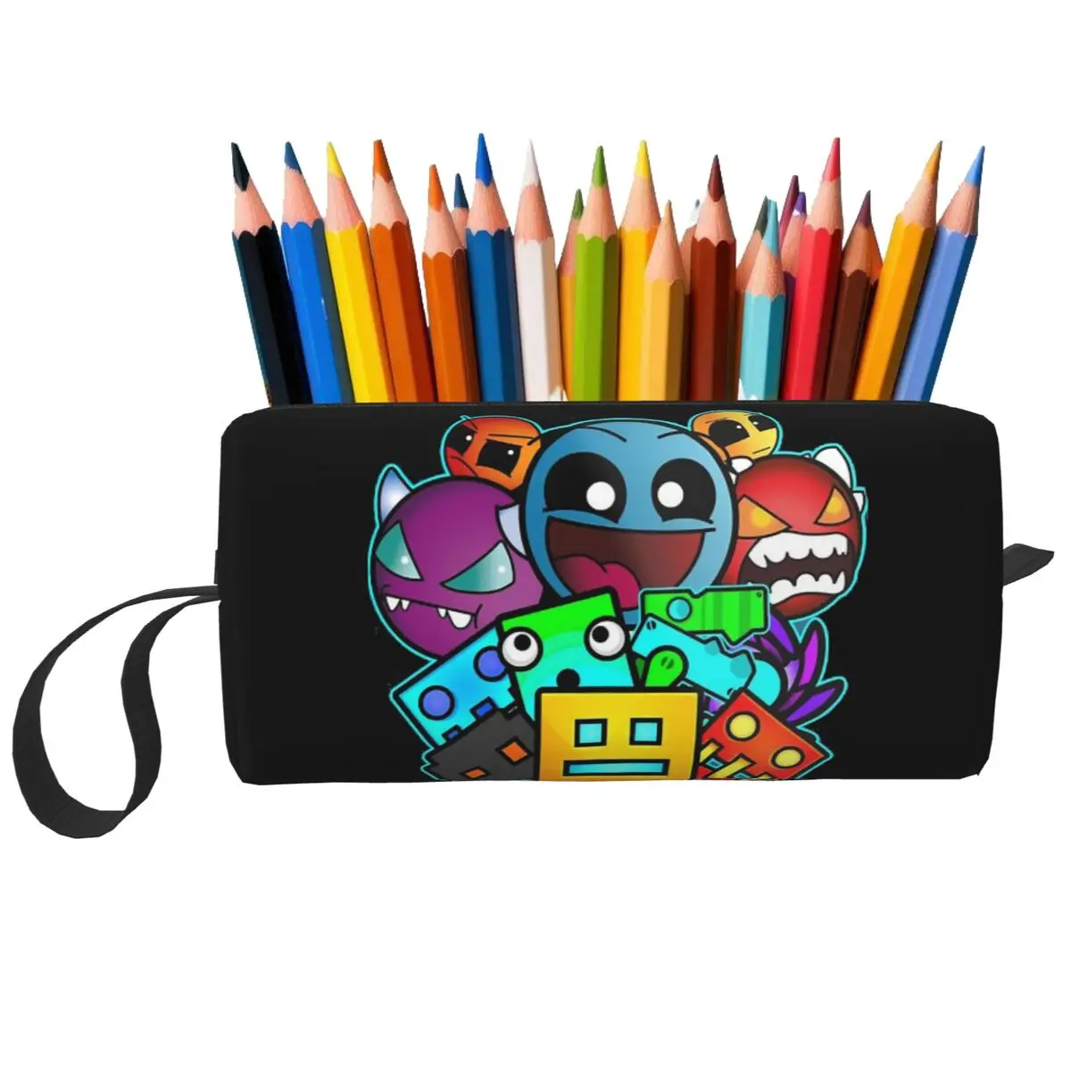 Geometry Dash Game Music Geometric Pencil Case for Gifts Pen Box Pencil Bag Stationery Supplies Travel Women Organizer Pouch