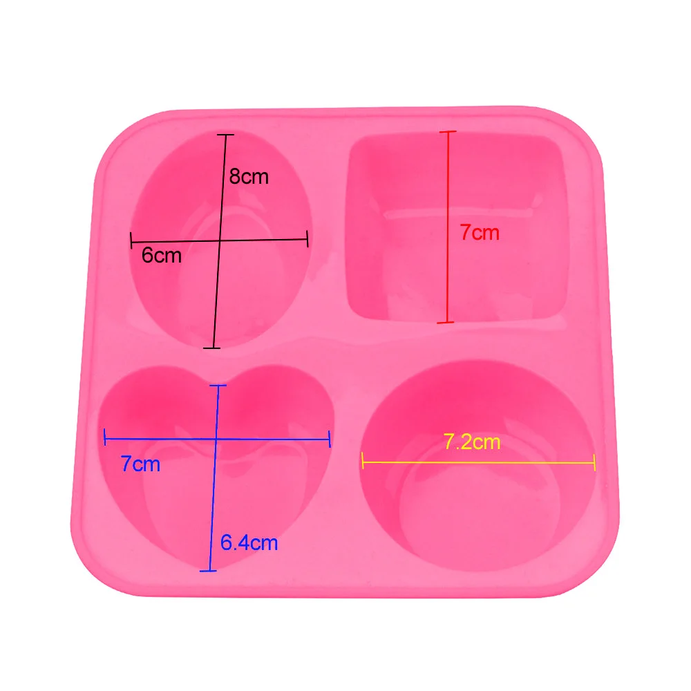 4 Cavity Silicone Soap Molds Handmade Flexible Round Oval Heart Square Unique Soap Making Mold Tools