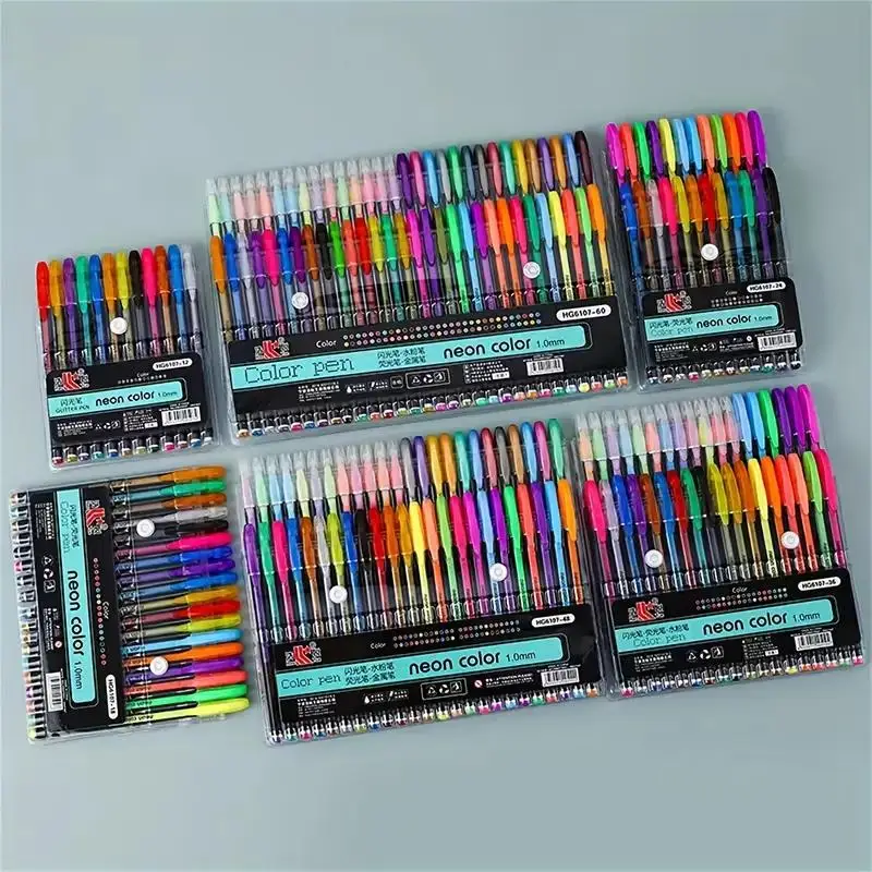 Stylos à Gel à paillettes métalliques, ensemble de 12/60 couleurs, pour l'école et le bureau, livre de coloriage pour adultes, journaux, dessin, marqueurs artistiques, fournitures de stylos