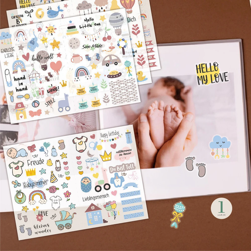 4 Sheets Baby Scrapbook Stickers DIY Scrapbooking Photo Albums Envelopes Decorative Stickers Stationery