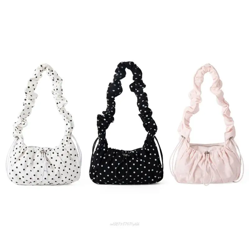 

X5XA Women Cloud Bag Korean Styles Crossbody Bag Simple Shoulder Bag Armpit Bag Polkas Dot Pleated Bag for Daily