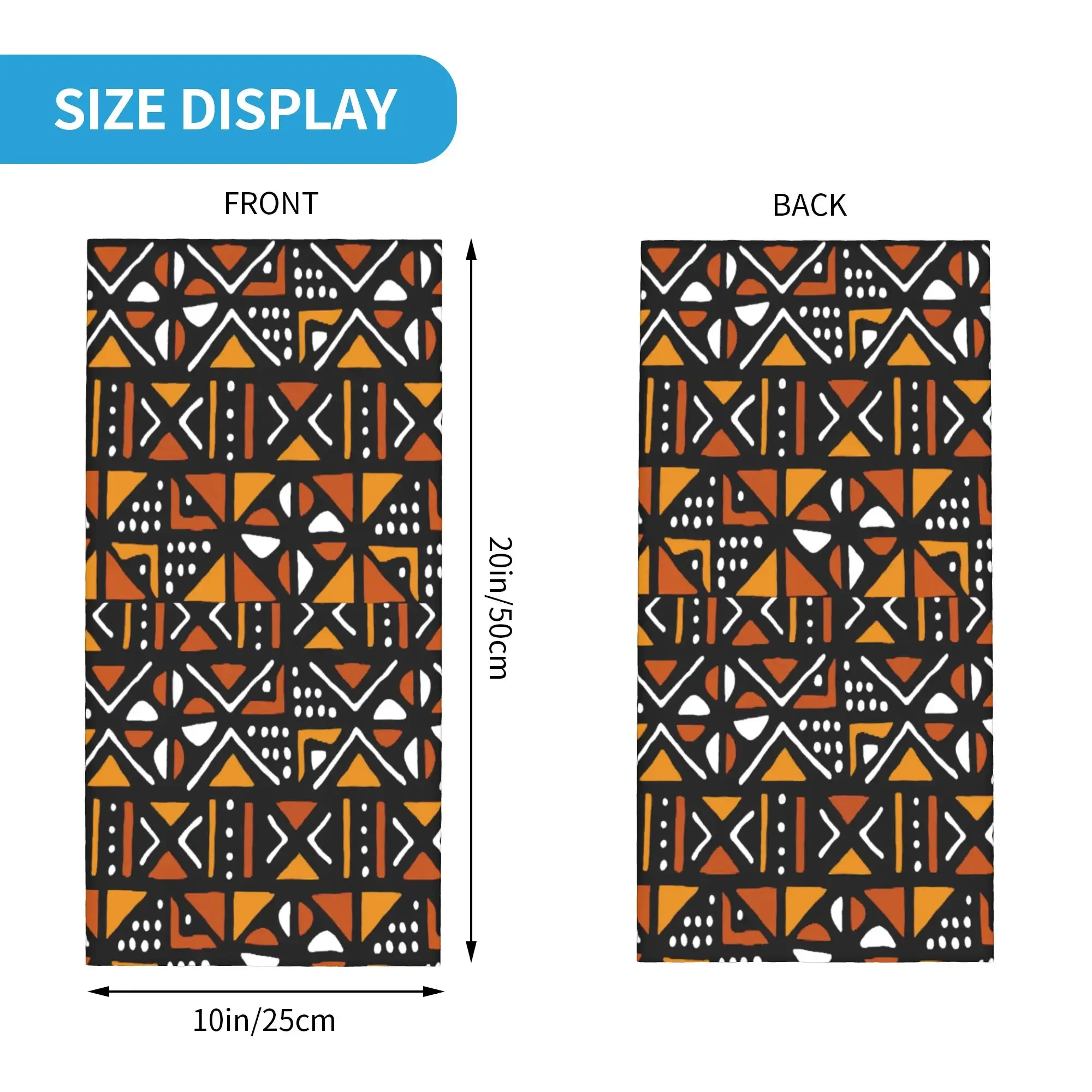 New Orange Bogolan African Pattern Bandana Neck Gaiter Windproof Face Scarf Cover  Africa Ethnic Tribal Art Headband Tube Balacl