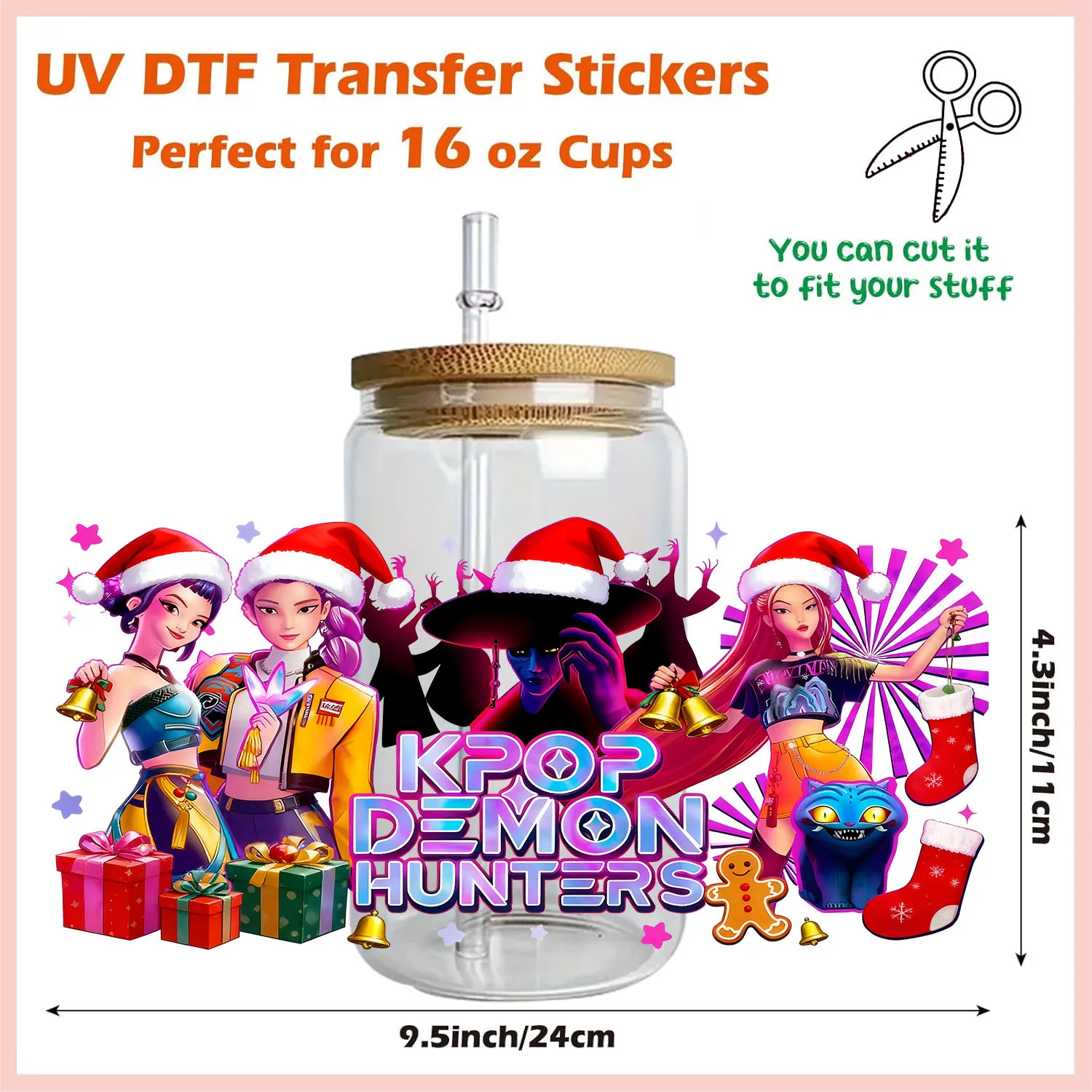 Merry Christmas Vibe Kpop hunters easy peel waterproof DIY Decals 3D transfers uvdtf tumbler stickers 16oz uv dtf cup wraps