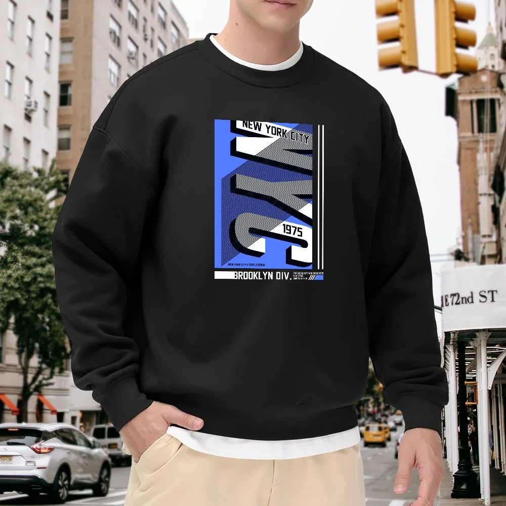 

Men's Black Crew Neck Pullover Sweatshirt, Loose Fit Street Style Printed Top, Versatile for Everyday Casual Wear, Trendy Letter Pattern Design, Comfortable and Fashionable