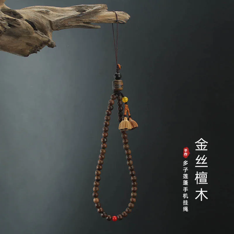DIY accessories Chinese style gold silk sandalwood mobile phone lanyard women's lanyard short wrist rope pendant retro anti-lost