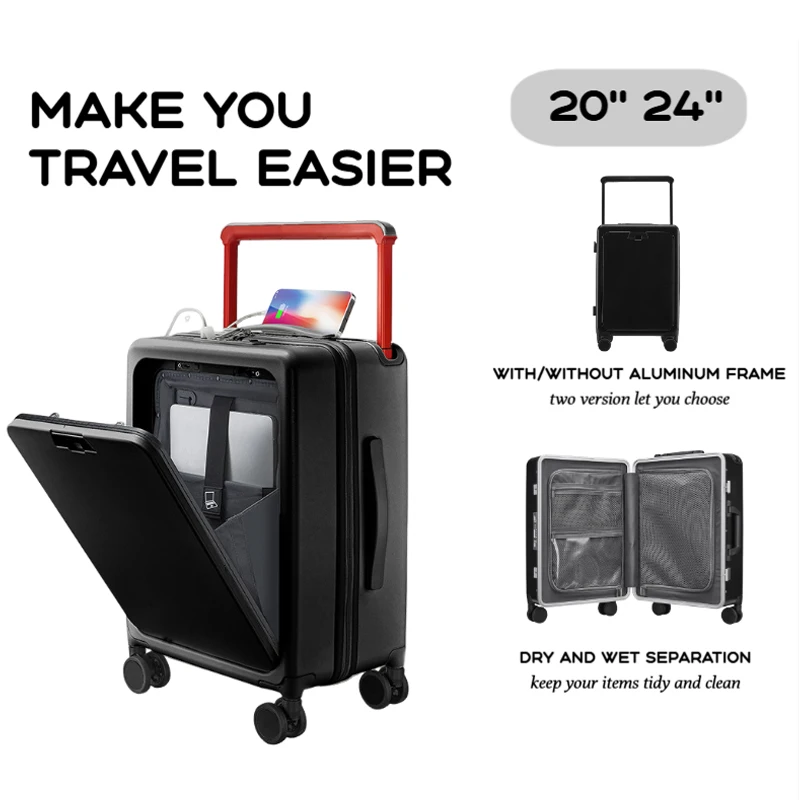 

2024 New Durable Large Capacity Luggage Sets Suitcase USB Charging Women Men Carry-On Boarding Travel 20/24