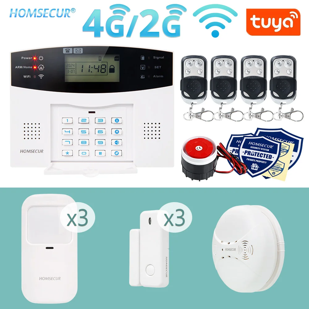 

HOMSECUR Tuya APP Wireless Smart WIFI 4G House Home Security Burglar Alarm System Smoke Sensor Pet Friendly PIR Motion Detector