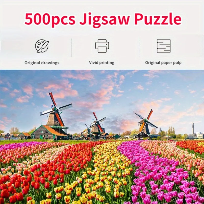 

500 шт. головоломки для взрослых, картина, голландские ветряные мельницы, бумажные пазлы, домашний декор, настенный дисплей, Рождество, День Благодарения