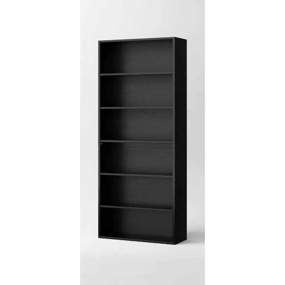 

6-уровневый открытый книжный шкаф, высокая напольная полка для хранения для домашнего офиса, гостиной черного цвета