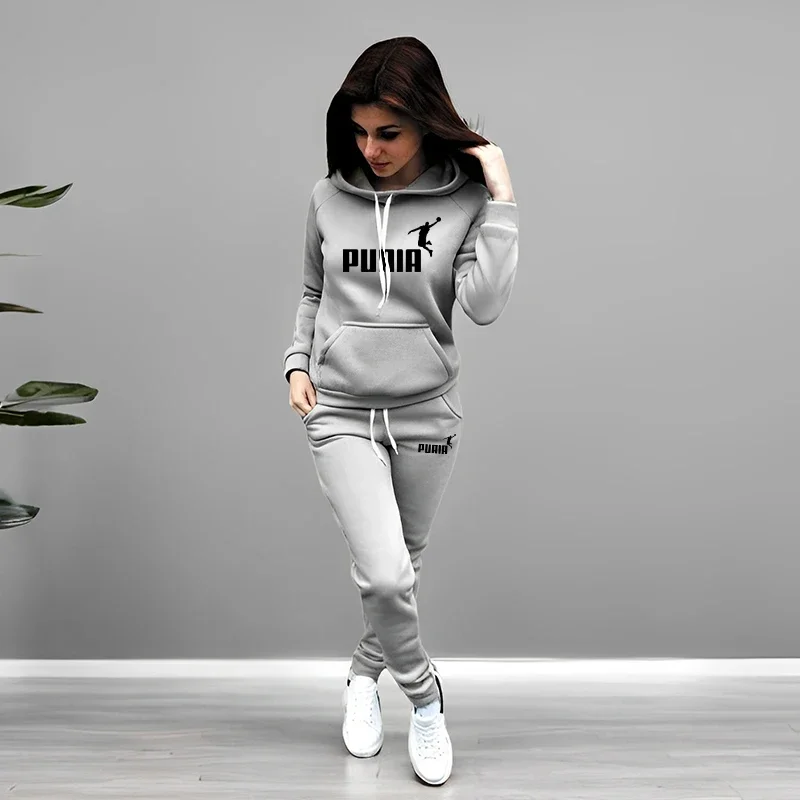 الخريف الشتاء اليومية عارضة رياضي هودي الزي المرأة عداء ببطء مجموعة هوديس و Sweatpants الإناث المنزل في الهواء الطلق الراحة الرياضية #4